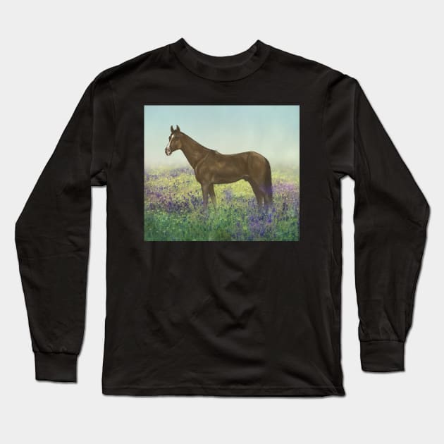 Horse in Bluebell Field Long Sleeve T-Shirt by Amanda Jane